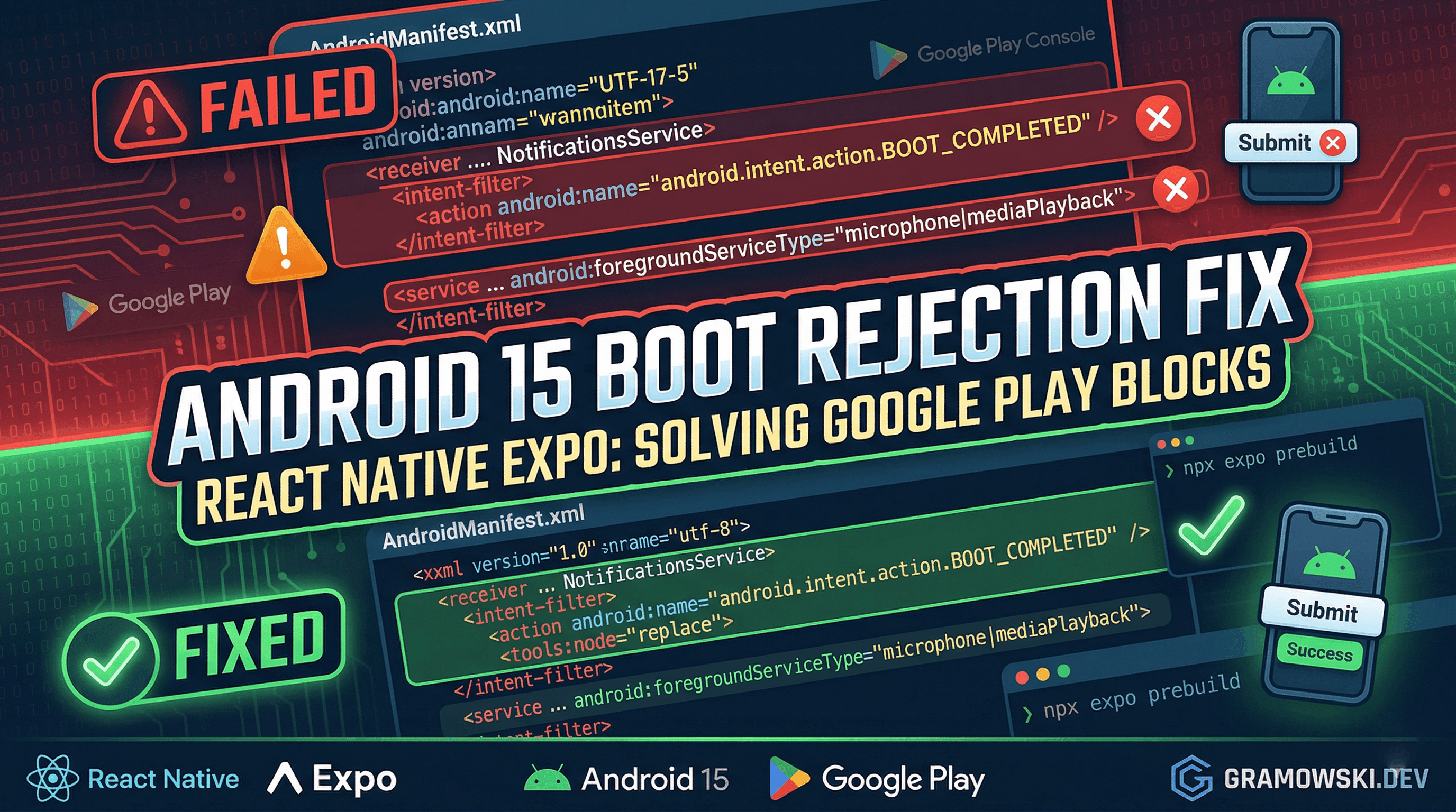 React Native Expo Android 15 Fix: Unable to Publish App due to BOOT_COMPLETED Receivers