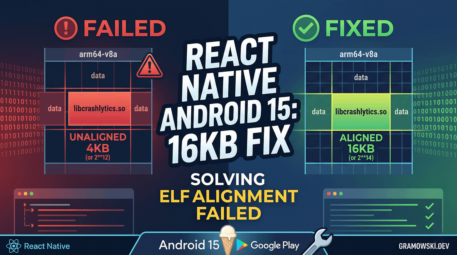 React Native Android 15 16KB Page Size Fix: Solving ELF Alignment Failed cover image